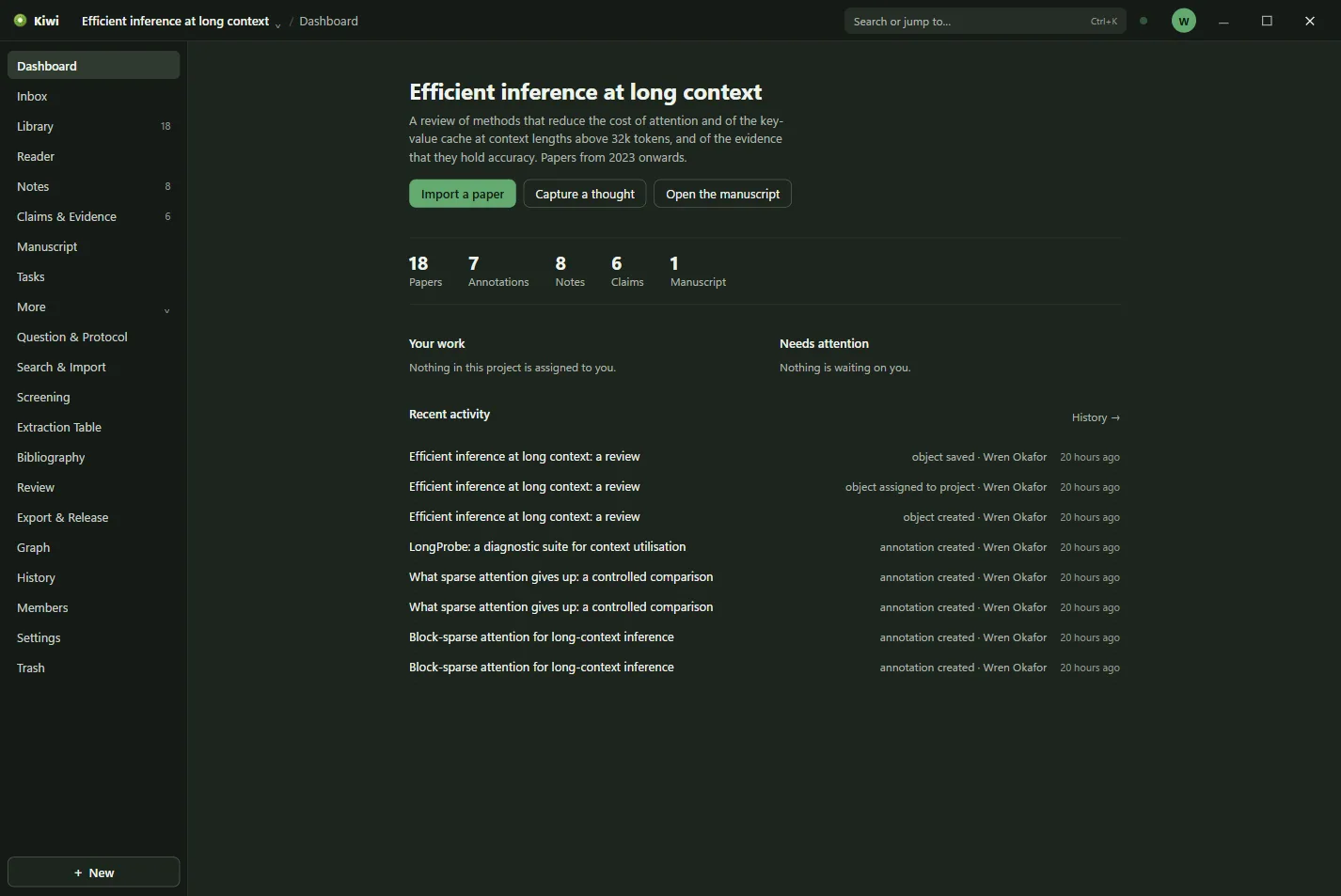 The dashboard in the dark theme